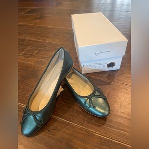 Anthropologie Guilhermina Green Metallic Leather Ballet Flats Size 5